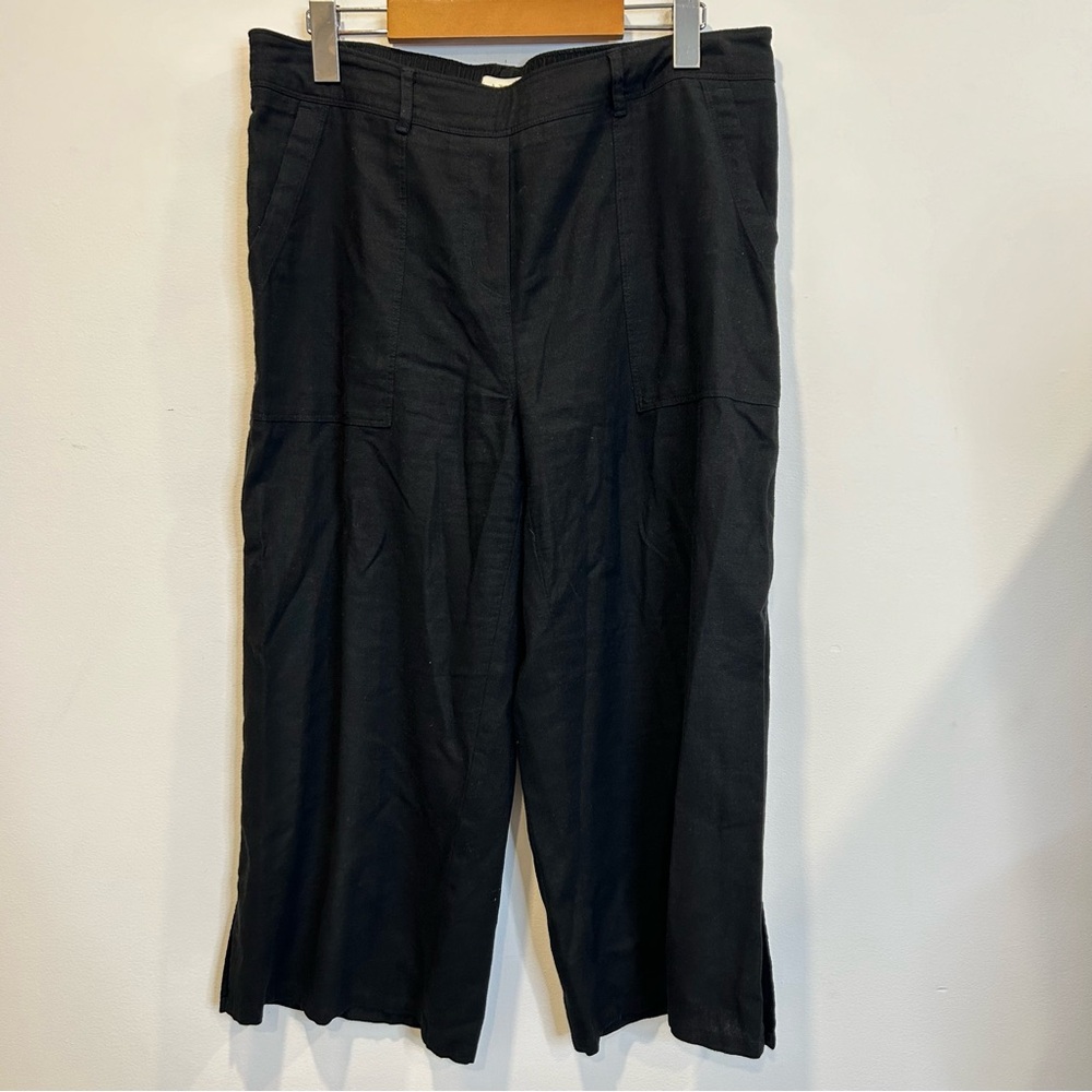 Laura Linen Blend Wide Leg Cropped Pants Black